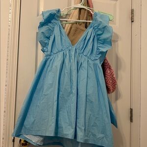 Blue Ruffled V-Neck tie-back dress